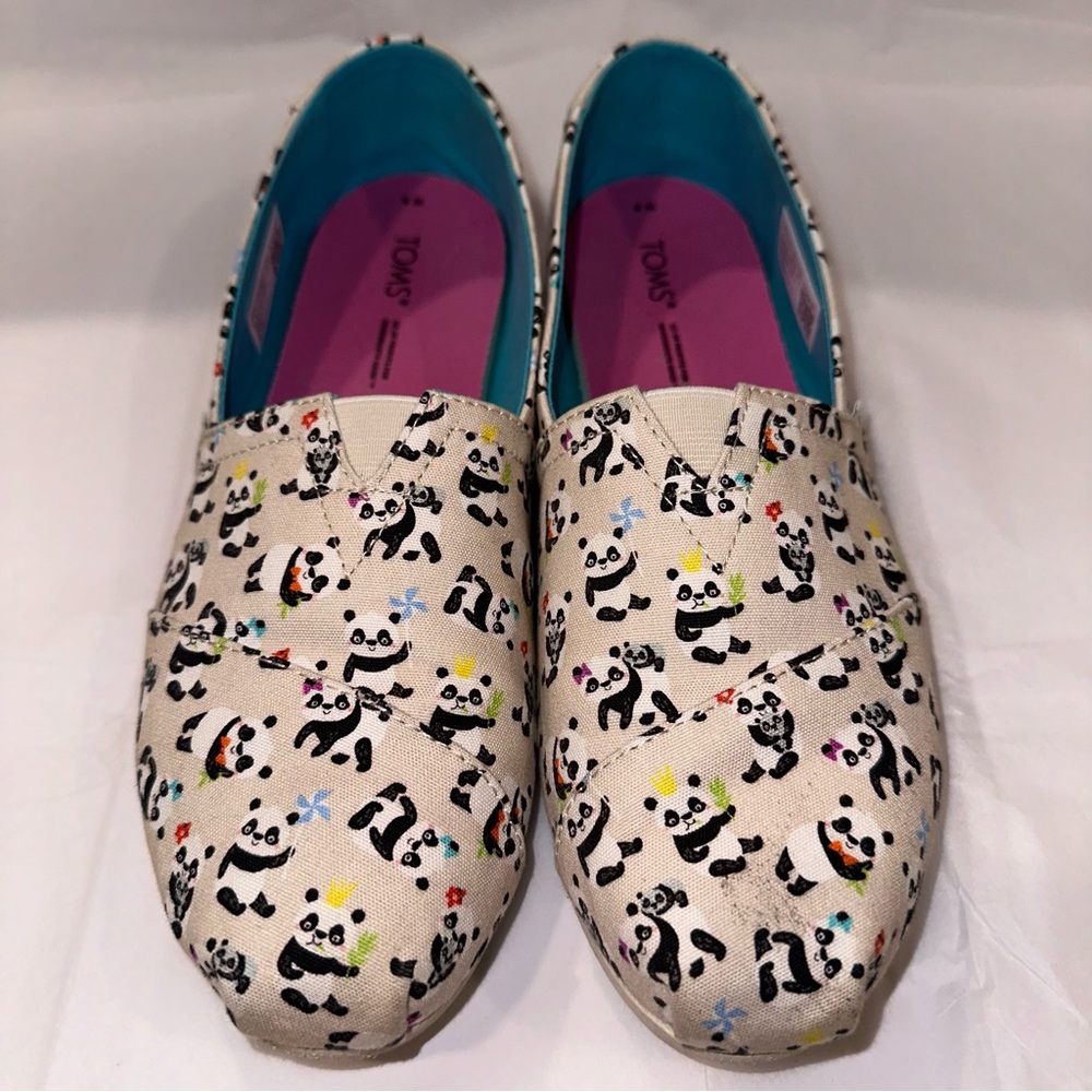 TOMS Alpargata Slip-On Style Women’s Shows Tan Panda Playful Print Size 8